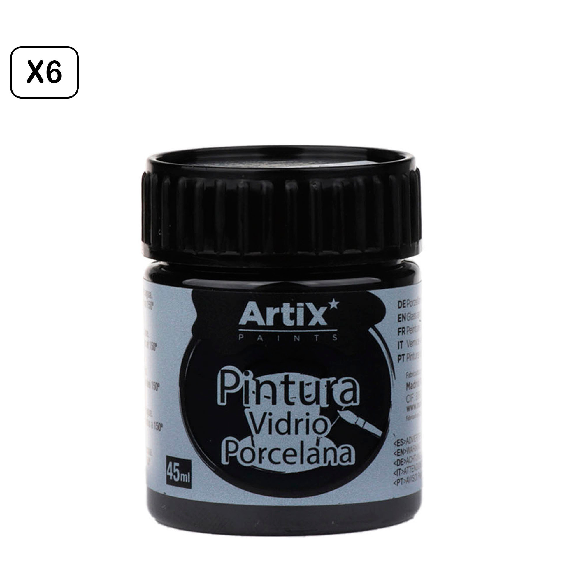Pack 6 Uds. PINTURA CERÁMICA Y CRISTAL 45 ml COLOR NEGRO