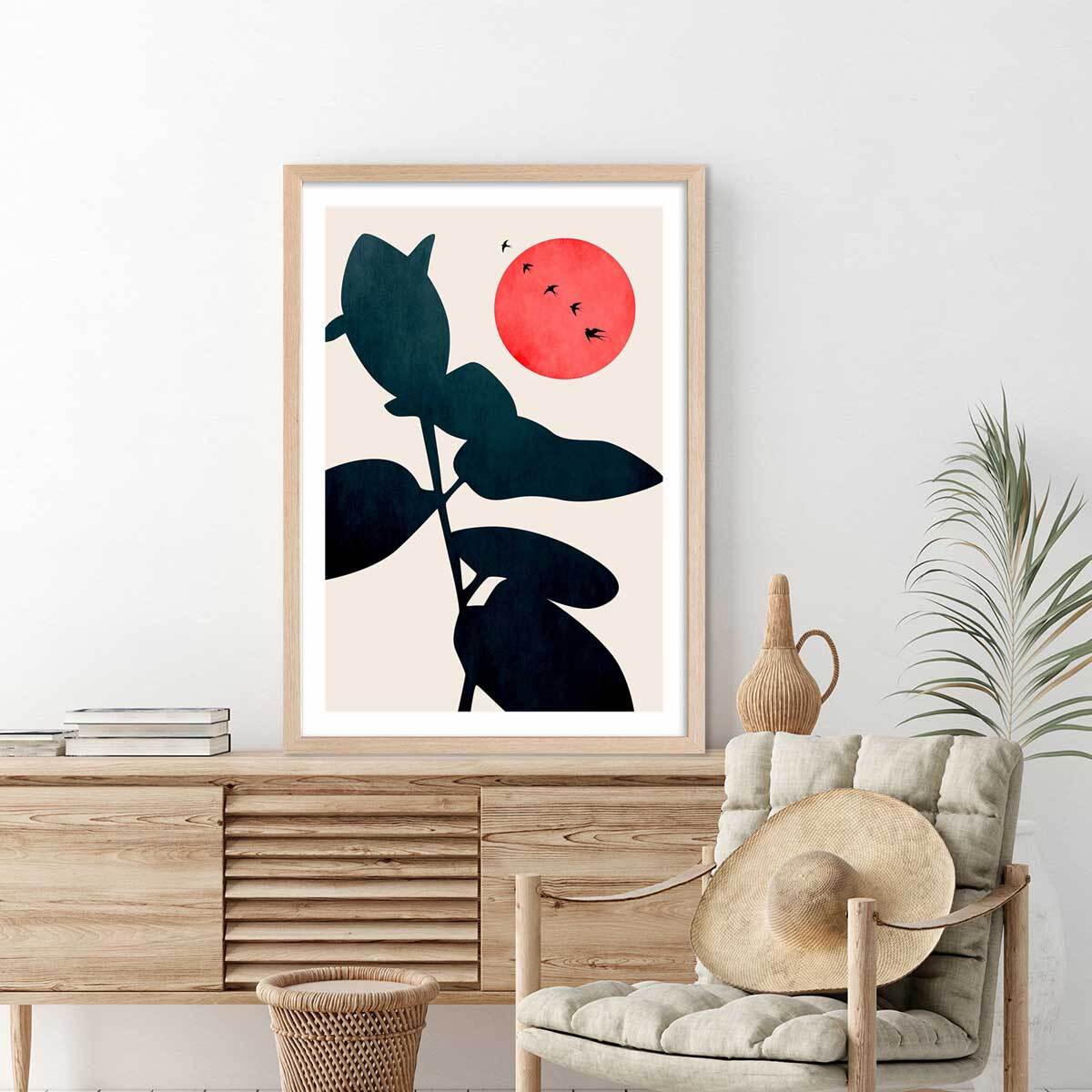 Affiche ""Coucher de lune"" Affiche + cadre en bois - Chêne