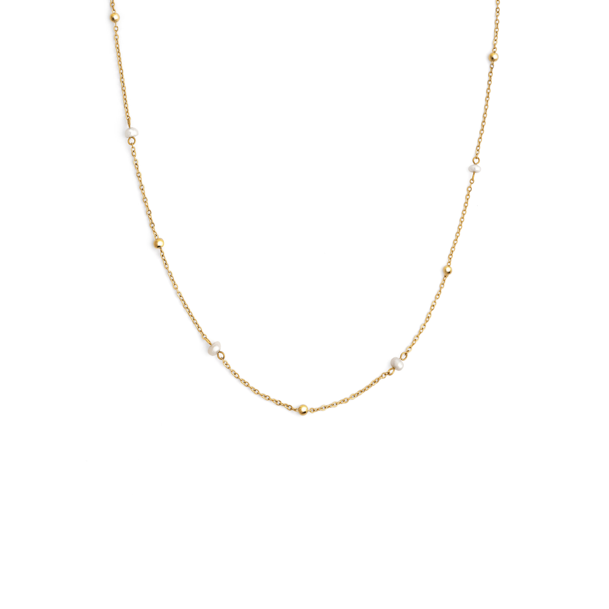 Collana Long Pearl Dots Acciao Placcato Oro