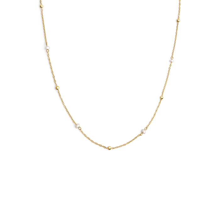 Collana Long Pearl Dots Acciao Placcato Oro