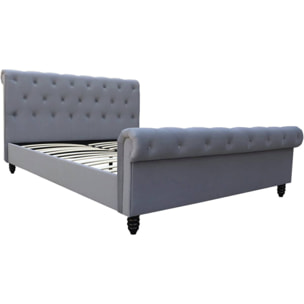 Lit Velours "Godefroy" - 140 x 190 cm - Gris