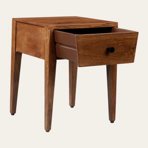 Table de chevet Boma -bois massif de mangue-couleur noyer 35 x 45 x 35 cm
