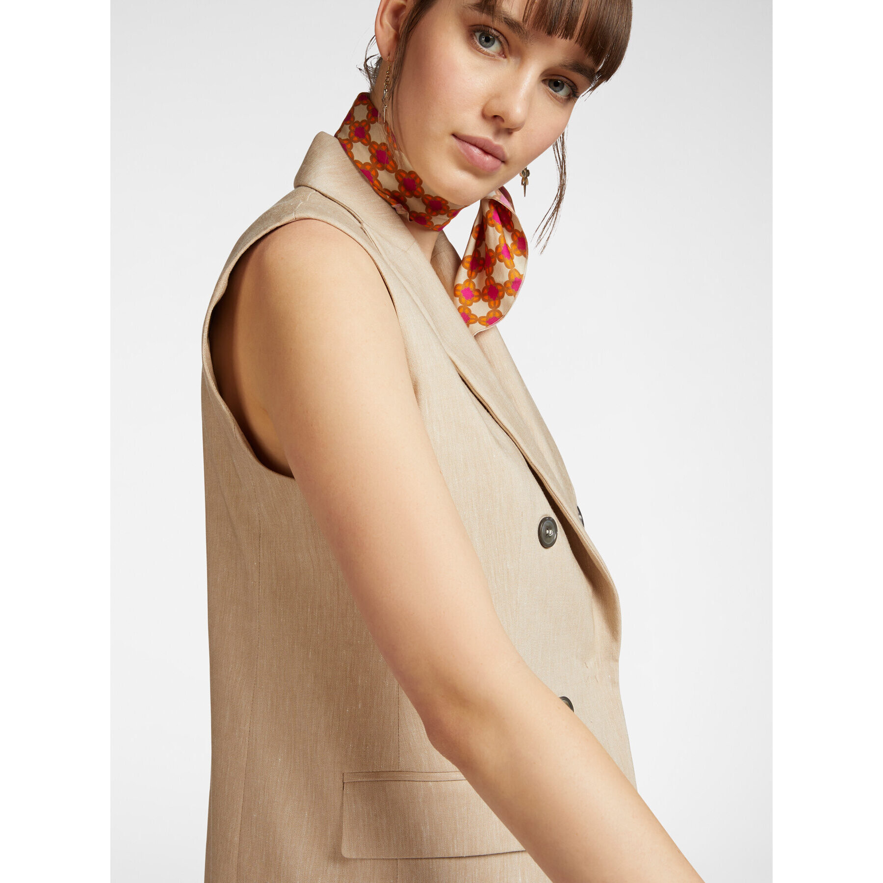 Elena Mirò - Blazer senza maniche in misto lino - Beige