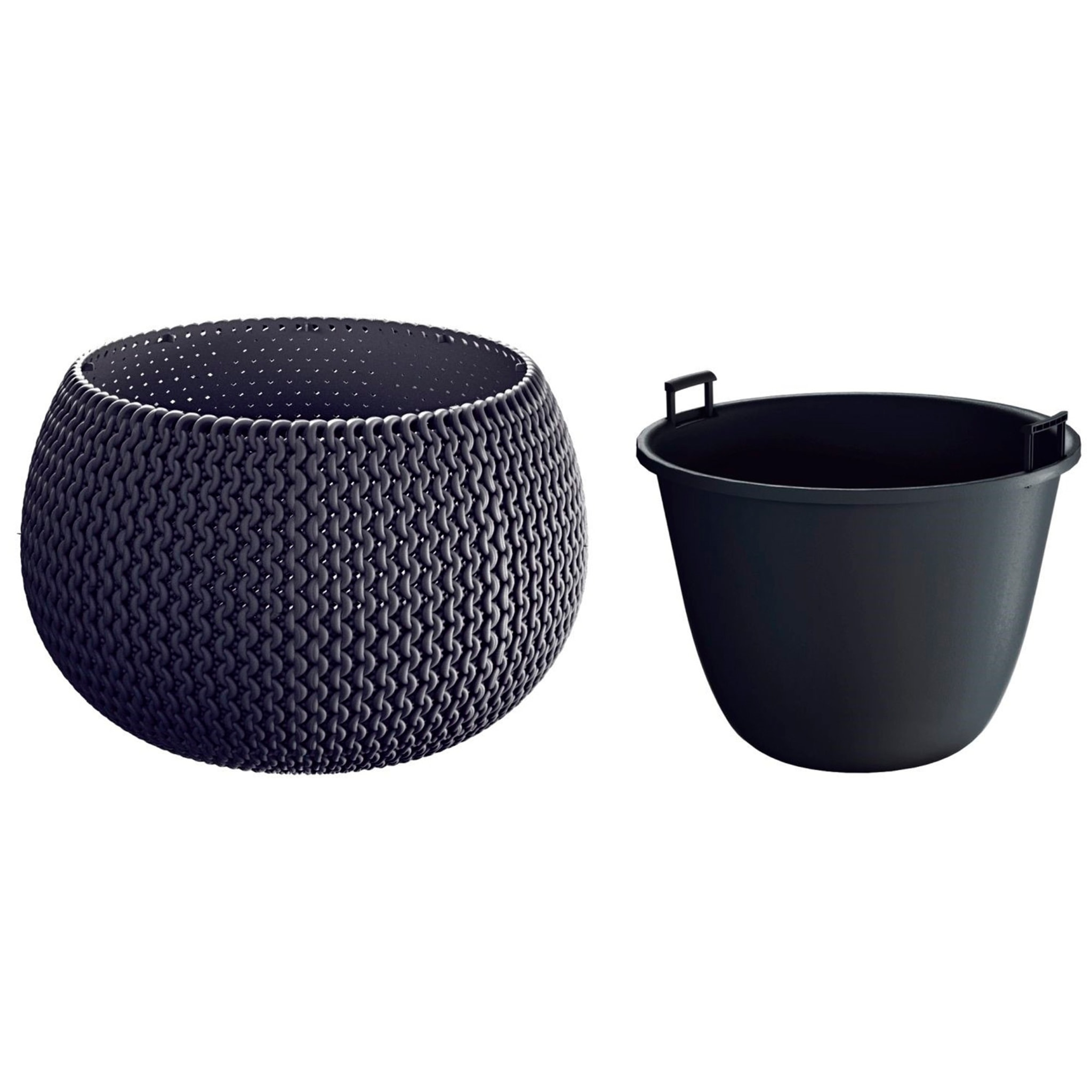 2x maceta redonda con deposito splofy bowl de plastico en color antracita 23,9 (largo) x 23,9 (ancho) x 16,1 (altura) cm