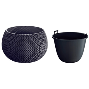 2x maceta redonda con deposito splofy bowl de plastico en color antracita 23,9 (largo) x 23,9 (ancho) x 16,1 (altura) cm