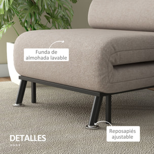 Sofá Cama de 1 Plaza 3 en 1 Sofá Cama Plegable Tapizado en Lino con Respaldo Ajustable de 5 Niveles y Almohada Acolchada para Oficina Dormitorio Salón 75x70x75 cm Beige