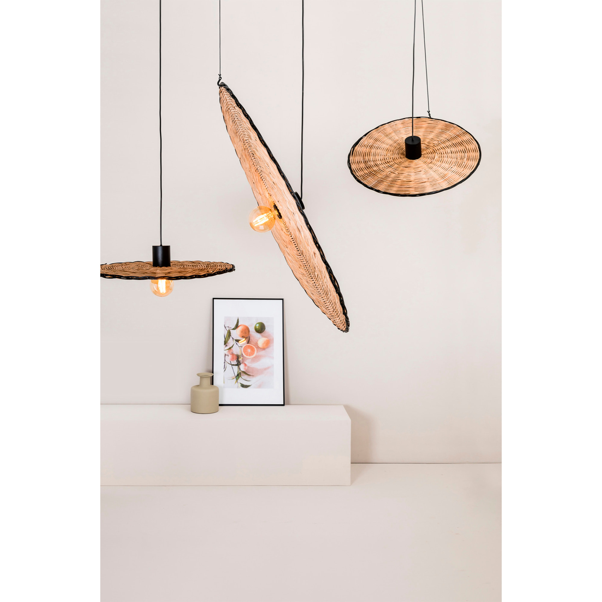 COSTAS 600 Lampada sospensione nera/ratan