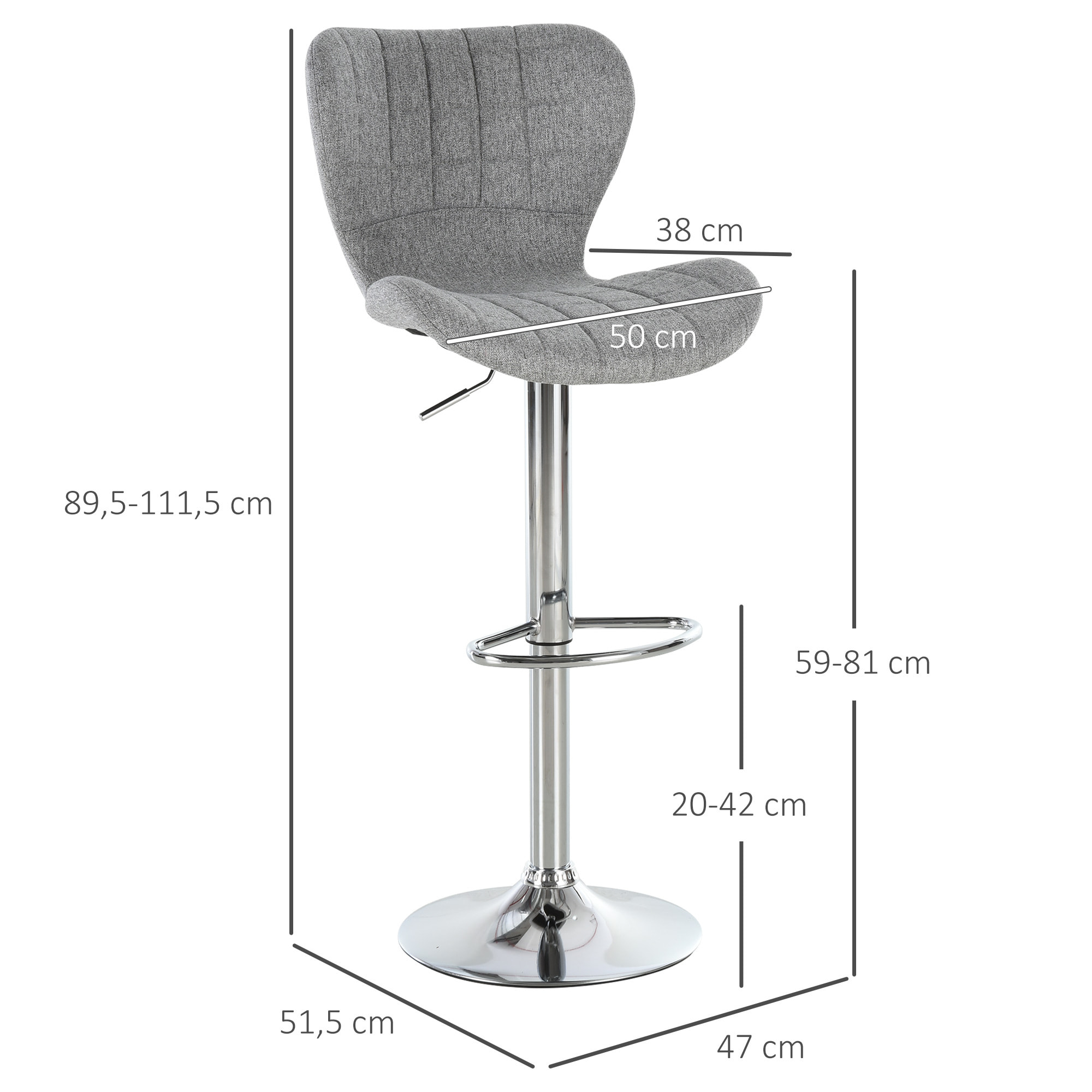 Lot de 2 tabourets de bar – Hauteur réglable – Pivotants 360°