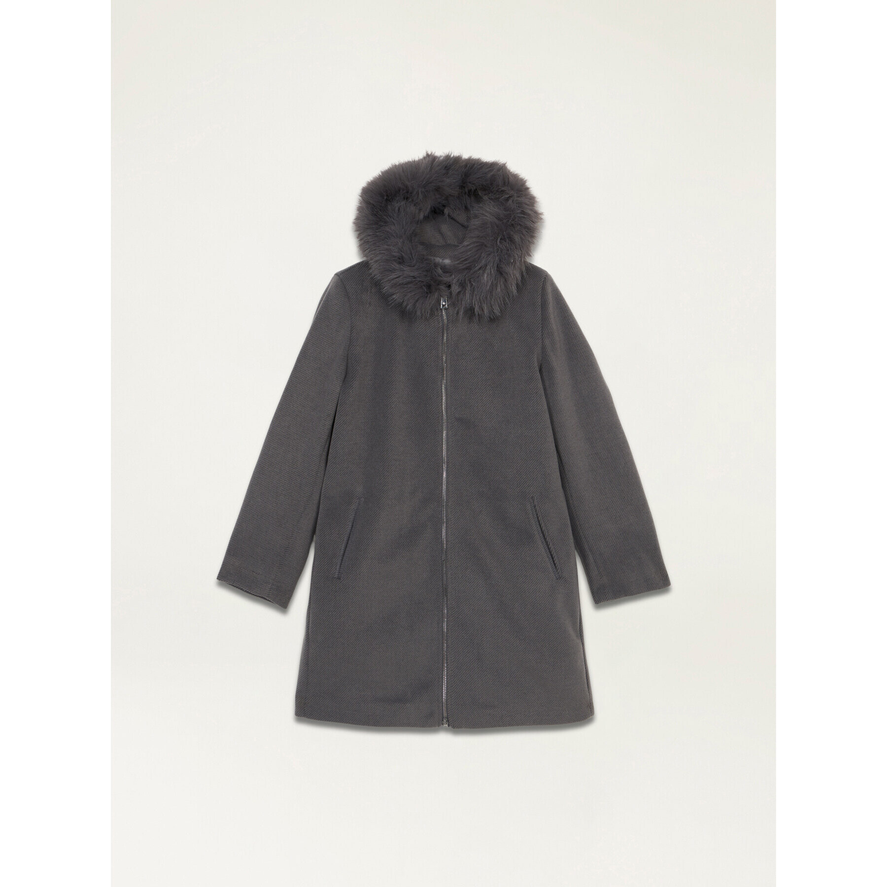 Oltre - Coat with fur trim and quilted interior - Gris