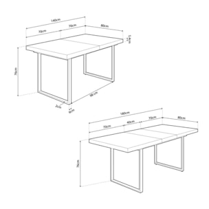 Mesa de comedor extensible Natural Roble salvaje - Blanco