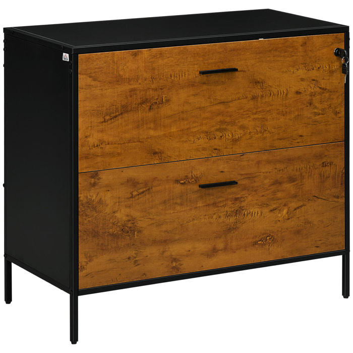 Cajonera de Oficina Industrial con 2 Cajones Cajonera para Archivadores con Cerradura y Carpetas Colgantes para Tamaño A4 80x39x73,5 cm Marrón