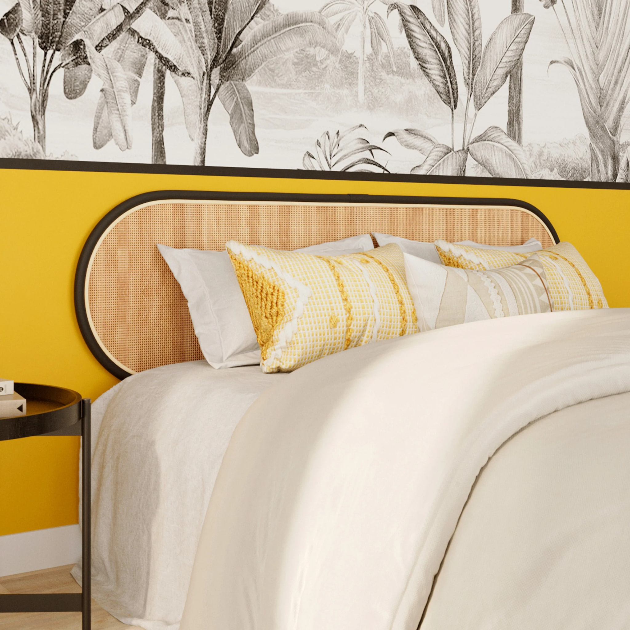 Tête de lit en rotin naturel et noir 160 cm - Navahino