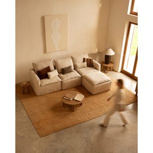 Pouf en coton et lin déhoussable ton beige de 89x87cm Hauteur: 54 Longueur: 89 Largeur: 87
