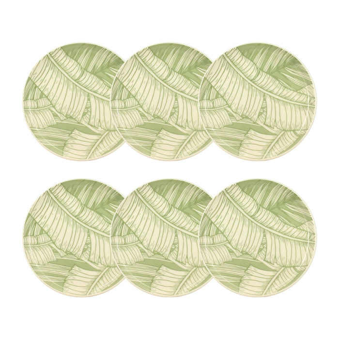 Lot de 6 assiettes à dessert 20cm en grès à motif vert LEAVES