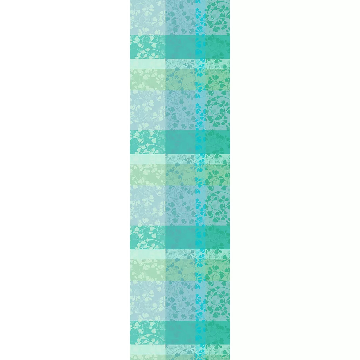 Chemin de table pur coton motif jacquard bleu vert Mille feuillages turquoise