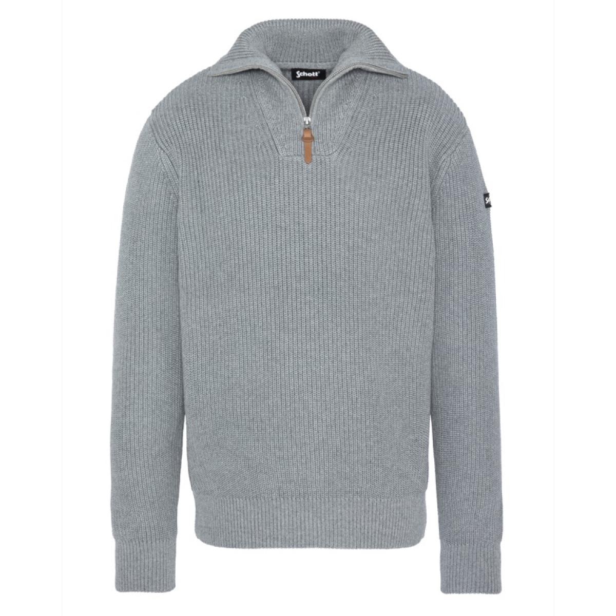 PLTOMMY1 1/2 ZIPPED COTTON SWEATER WITH SCHOTT BADGE 100% COTTON Grigio