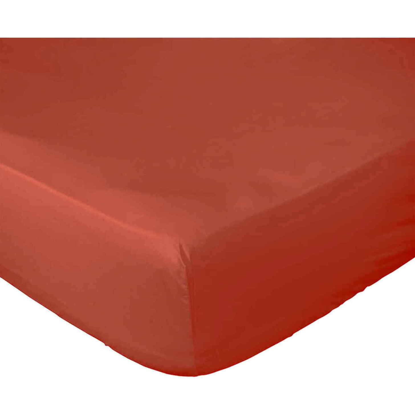 Drap housse - Bonnet 40cm Percale de Coton lavé Uni Paprika