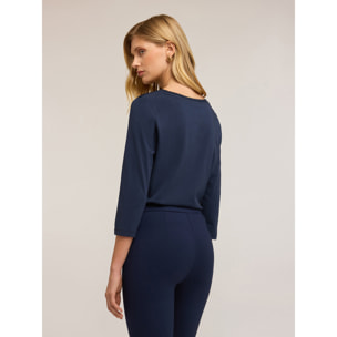 Motivi - T-shirt basic bimaterica - Blu