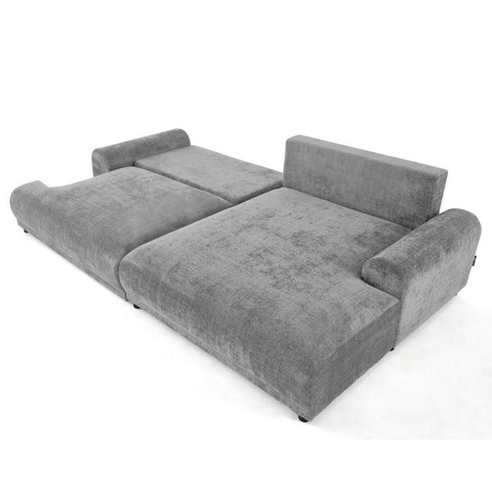 Nelly - canapé d'angle droit 4 places convertible avec coffre en velours texturé - Gris