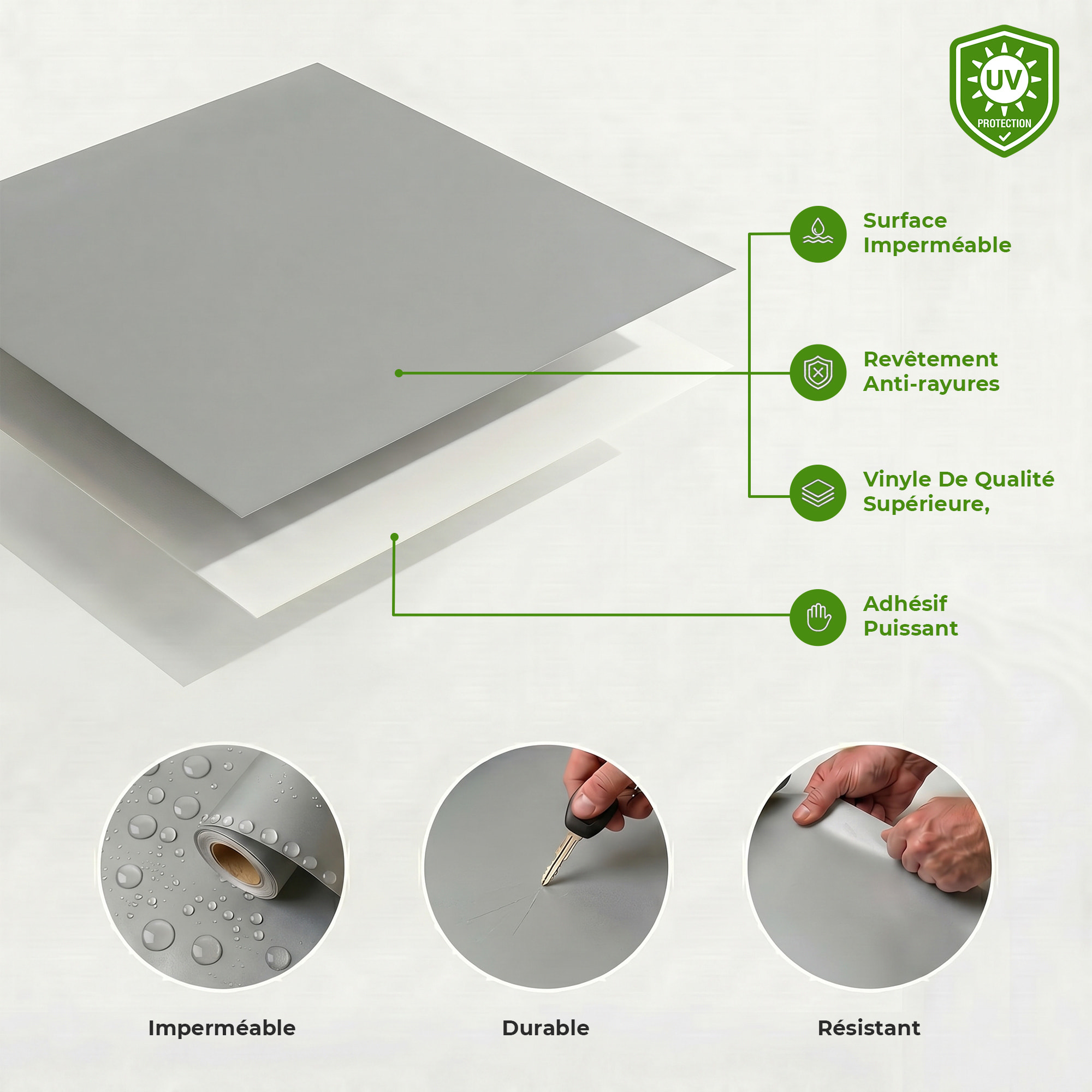 Rouleau adhésif décoratif Vinyle au Mètre - Gris clair - Sticker Lavable Imperméable Mur Cuisine Meubles