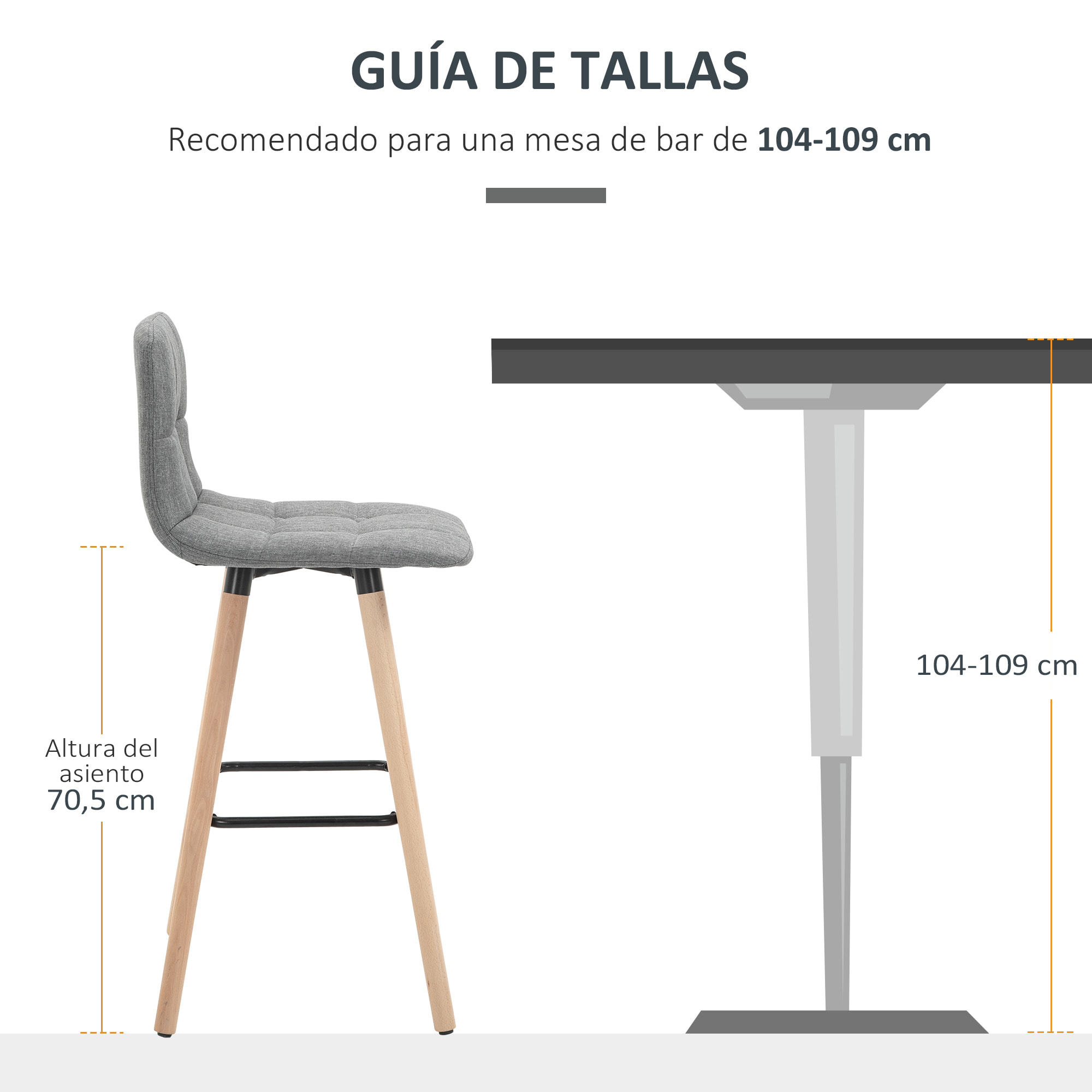 Juego de 2 Taburetes de Bar, Taburetes Altos de Cocina con Respaldo, Reposapiés, Patas de Madera, Estilo Moderno, Sillas Altas para Comedor, Salón, Bistró, Gris