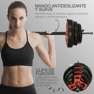 Juego de Barra de Pesas con Mancuernas Set de Musculación con 6 Discos 1,25 kg 2,5 kg 5 kg para Entrenamiento Culturismo en Gimnasio Casa 140x17x17 cm Negro y Rojo