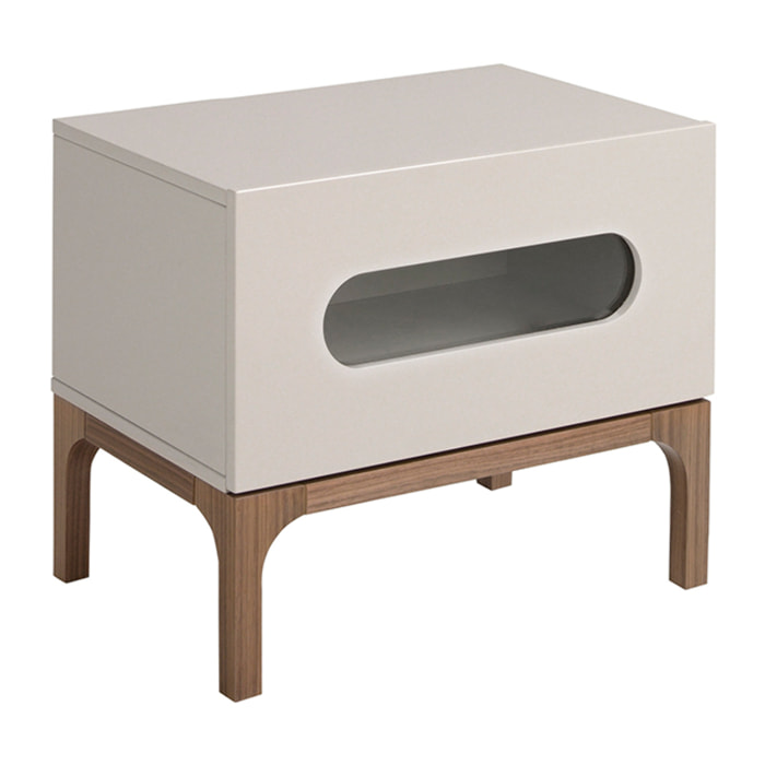 Mesita de noche Angel Cerdá con estructura de madera de MDF en gris y patas de madera en nogal con iluminación interior 60x41x51cm