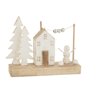 J-Line village de Noël - bois - naturel & blanc - 30 cm