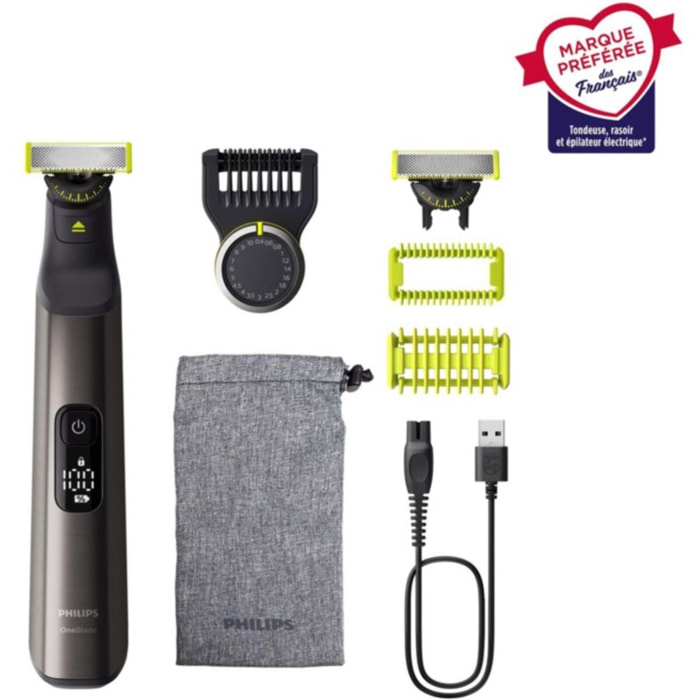 Tondeuse multi usages PHILIPS OneBlade Pro 360 QP6552/15, molette réglable, 14 hauteurs de coupe, précision 0,4 mm, 120 mn