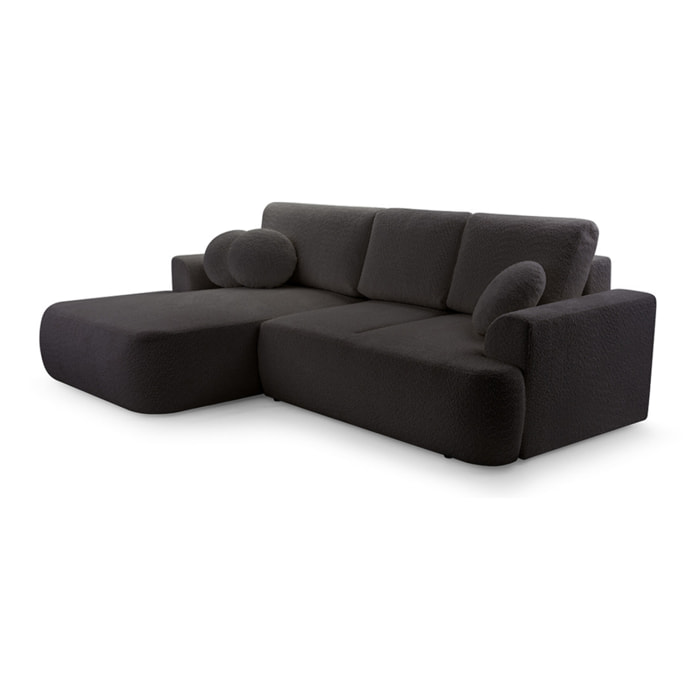 Candela - canapé d'angle gauche 4 places - convertible avec coffre - en tissu bouclette - Noir