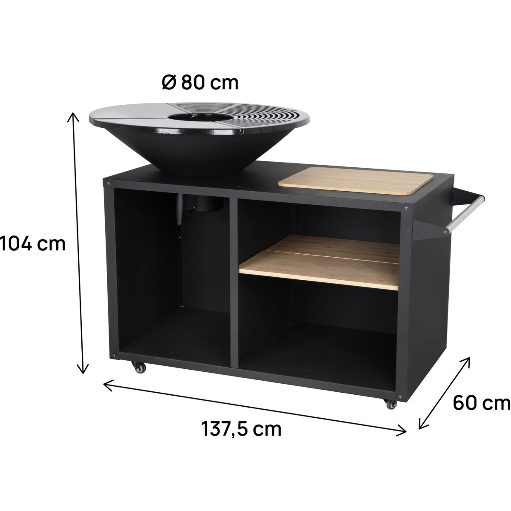 Barbecue plancha brasero à charbon et bois "Maréchal" - Ø 81 cm - Noir