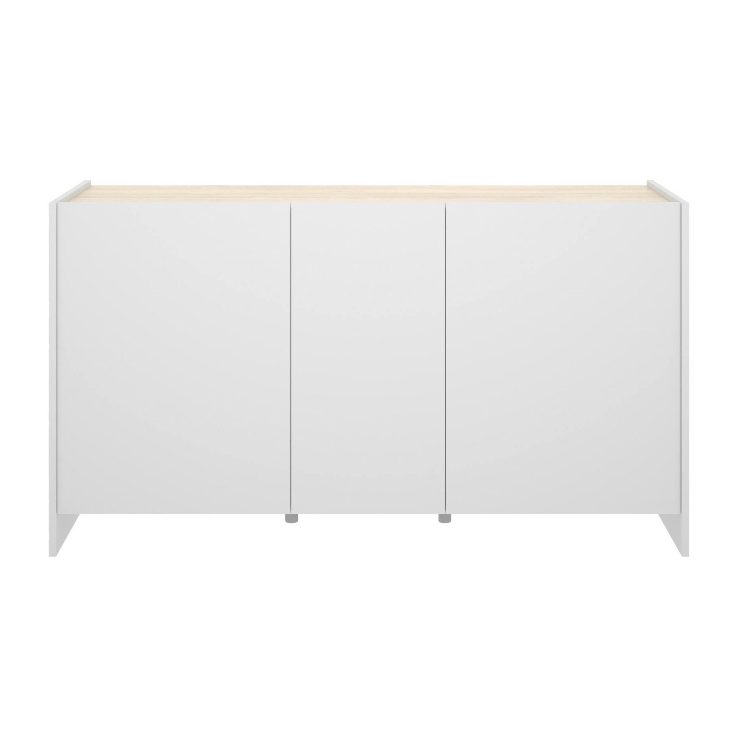 Credenza Calino, Buffet da soggiorno, Madia moderna da salotto a 3 ante, 138x42h76 cm, Bianco e Rovere