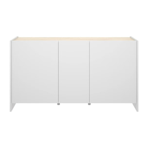 Credenza Calino, Buffet da soggiorno, Madia moderna da salotto a 3 ante, 138x42h76 cm, Bianco e Rovere