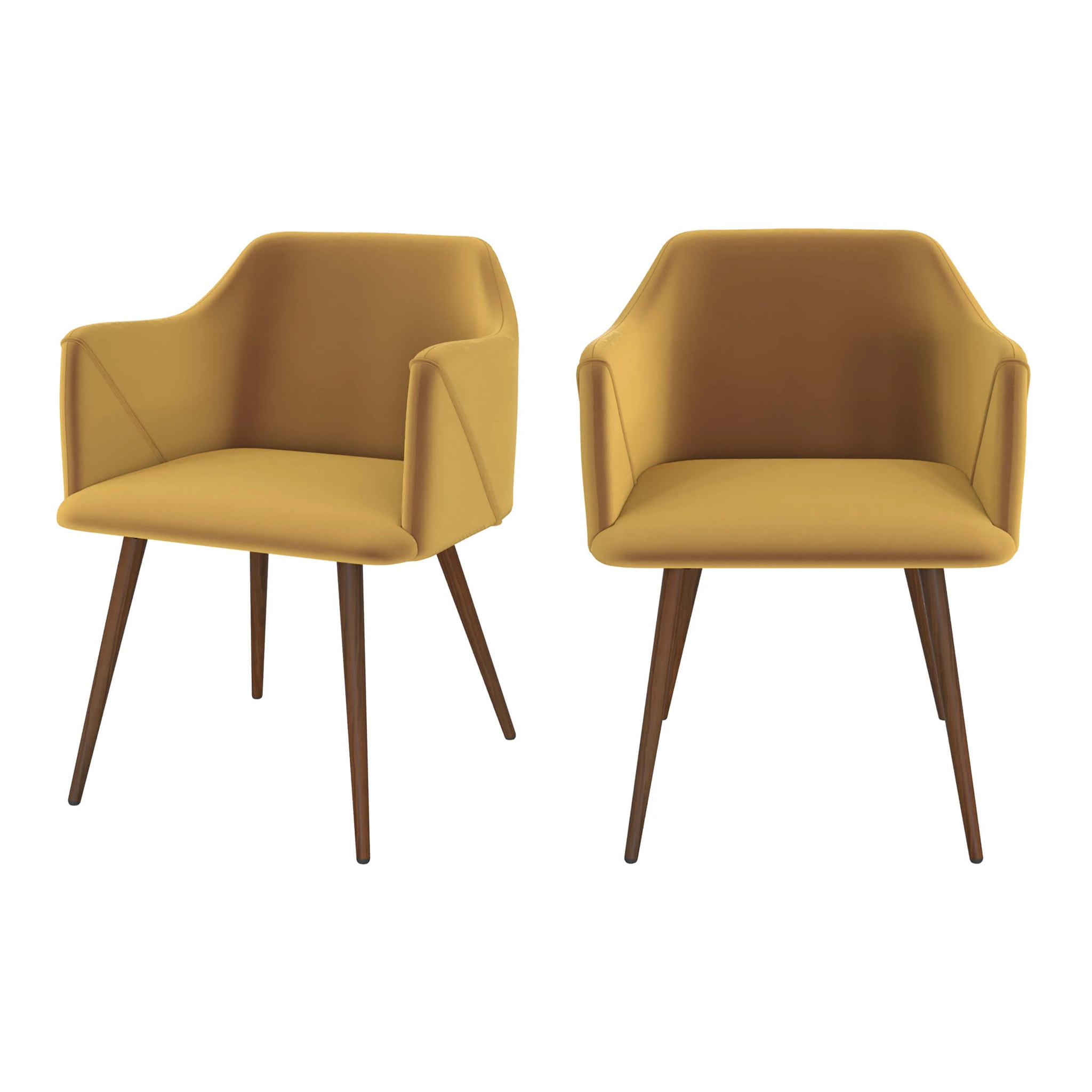 Lot de 2 chaises avec accoudoirs en velours jaune moutarde - Daisy