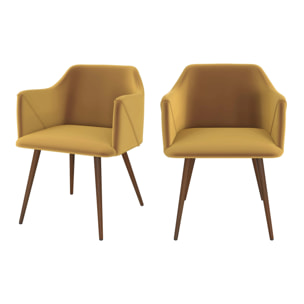 Lot de 2 chaises avec accoudoirs en velours jaune moutarde - Daisy