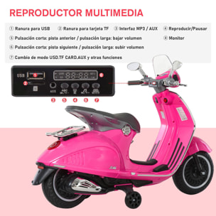 Moto Eléctrica con Faros Música 2 Ruedas Auxiliares Rosa