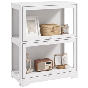 Vitrina Expositora para Colecciones de 2 Niveles, Vitrina con Puertas Abatibles de Acrílico, Anti-vuelco, Armario Auxiliar para Perfumes, Figuras de Decoración, 59,5x30x73 cm, Blanco