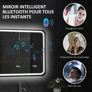 Miroir lumineux LED salle de bain Bluetooth 50x70cm - horloge numérique, antibuée, tactile, réglable - verre trempé 4 mm