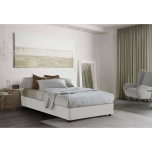 Letto piazza e mezza Gaia, Letto contenitore con rivestimento in tessuto, 100% Made in Italy, Apertura laterale, con materasso Cm 120x190 incluso, Bianco