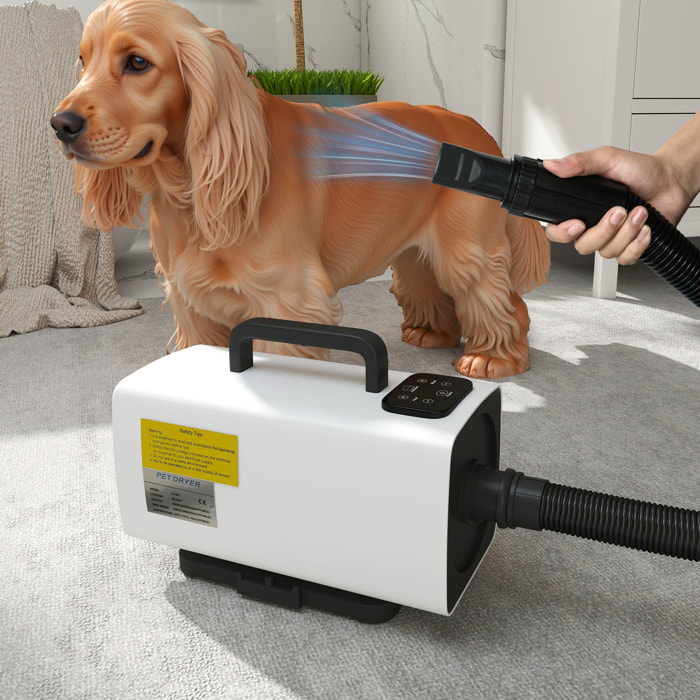Secador de Perros Secador de Pelo para Perros 2200 W Velocidad y Temperatura Ajustables 3 Boquillas Pantalla Digital para Aseo Ducharse Secarse Blanco