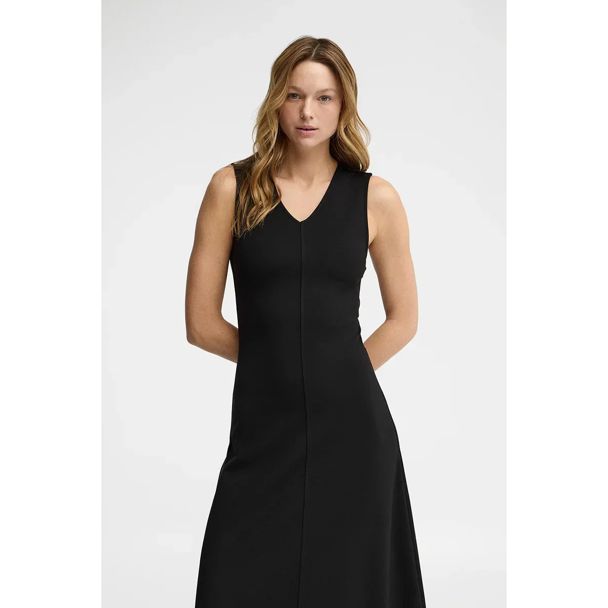 Vestito blu marino smanicato con scollo a V e logo Polo Club