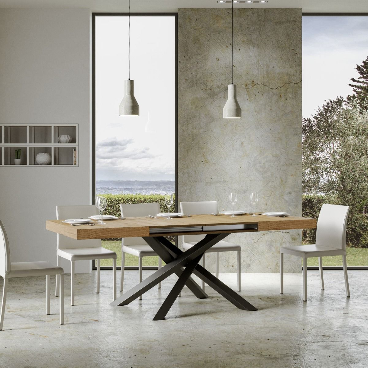 Mesa extensible 90x160/264 cm Volantis Roble Natural estructura Antracita