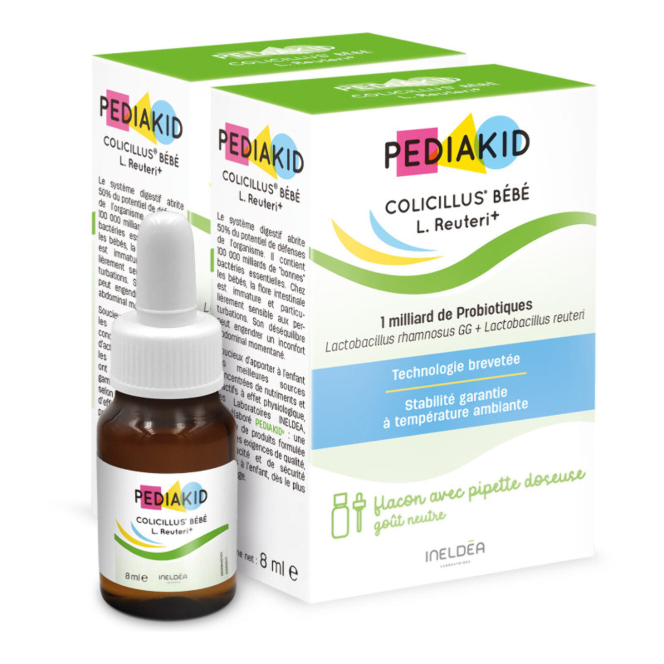 PEDIAKID - Colicillus Bébé - Suspension Huileuse à base de Lactobacillus Rhamnosus GG - Teneur Garantie 1 Milliard par Prise - Réduit les Contractions Abdominales - Goût Neutre - Lot de 2