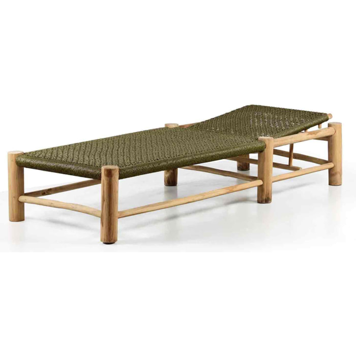 Lettino da giardino reclinabile in teak e corda verde - Terra