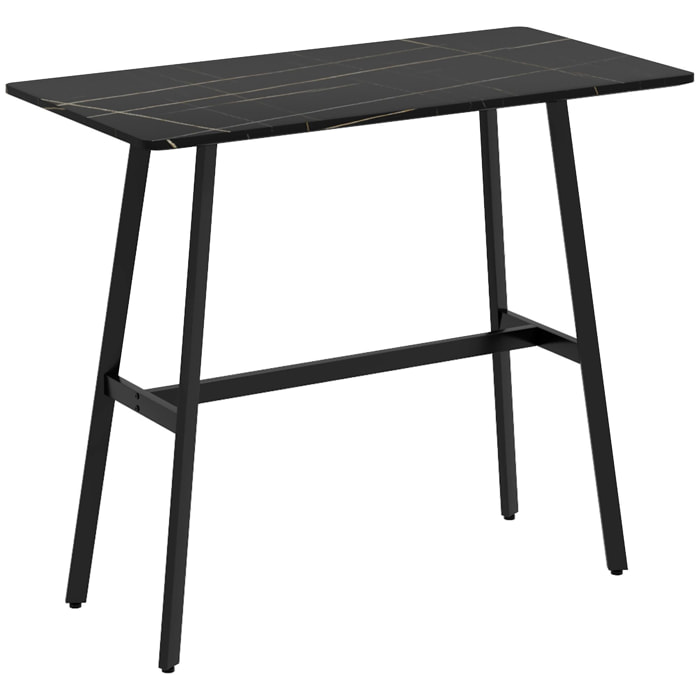 Table de bar - table mange debout - dim. 118L x 58l x 98H cm - châssis piètement acier noir plateau aspect marbre noir veiné blanc