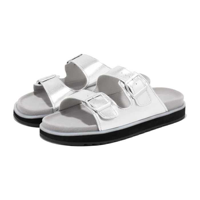 Sandalia Nórdica Mujer Hebilla Completa Plata