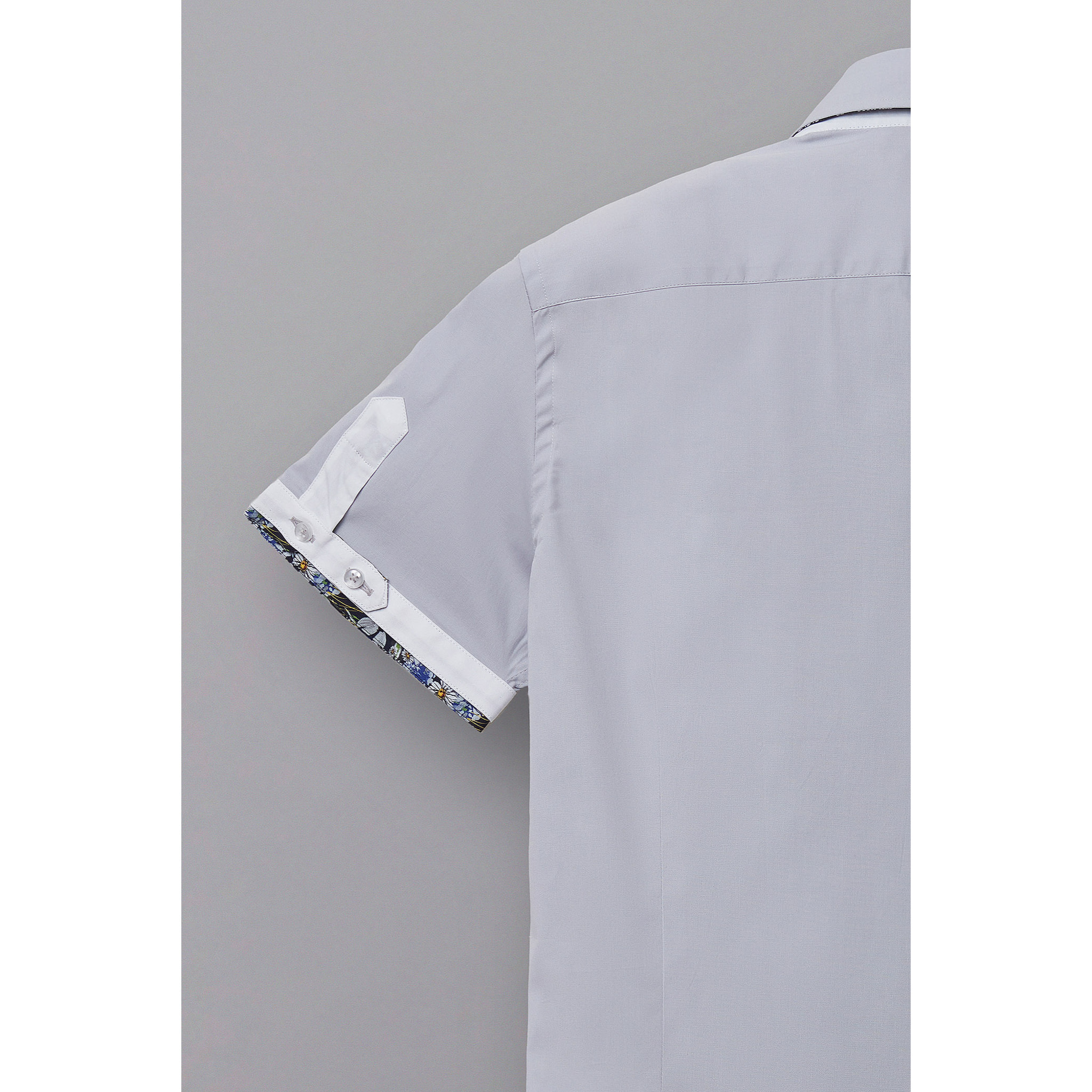 Camicia Uomo Manica Corta 2 Bottoni Button Down 7 Botto Popeline Stretch Unito Grigio