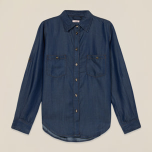 Oltre - Camicia in tencel effetto denim - Blu