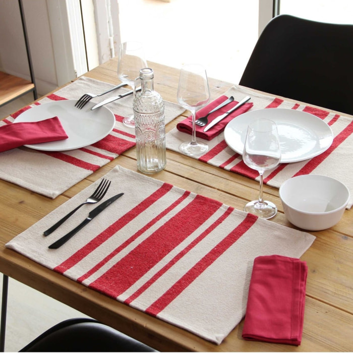 Lot de 4 Sets de table coton épais Rustique - Rouge