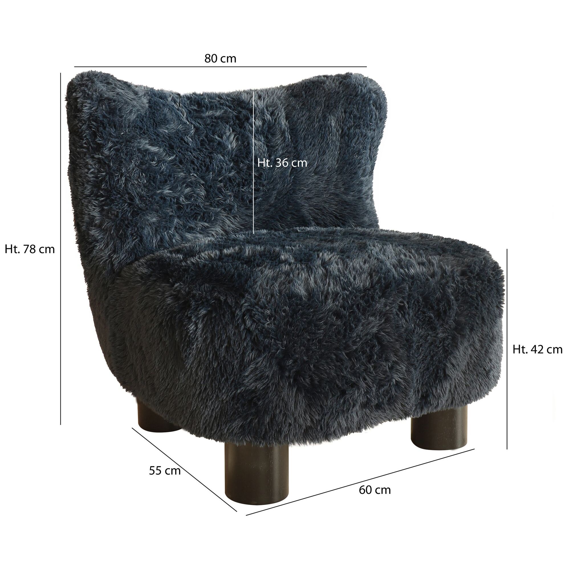 Fauteuil effet fourrure bleu et structure en bois  ARTIC